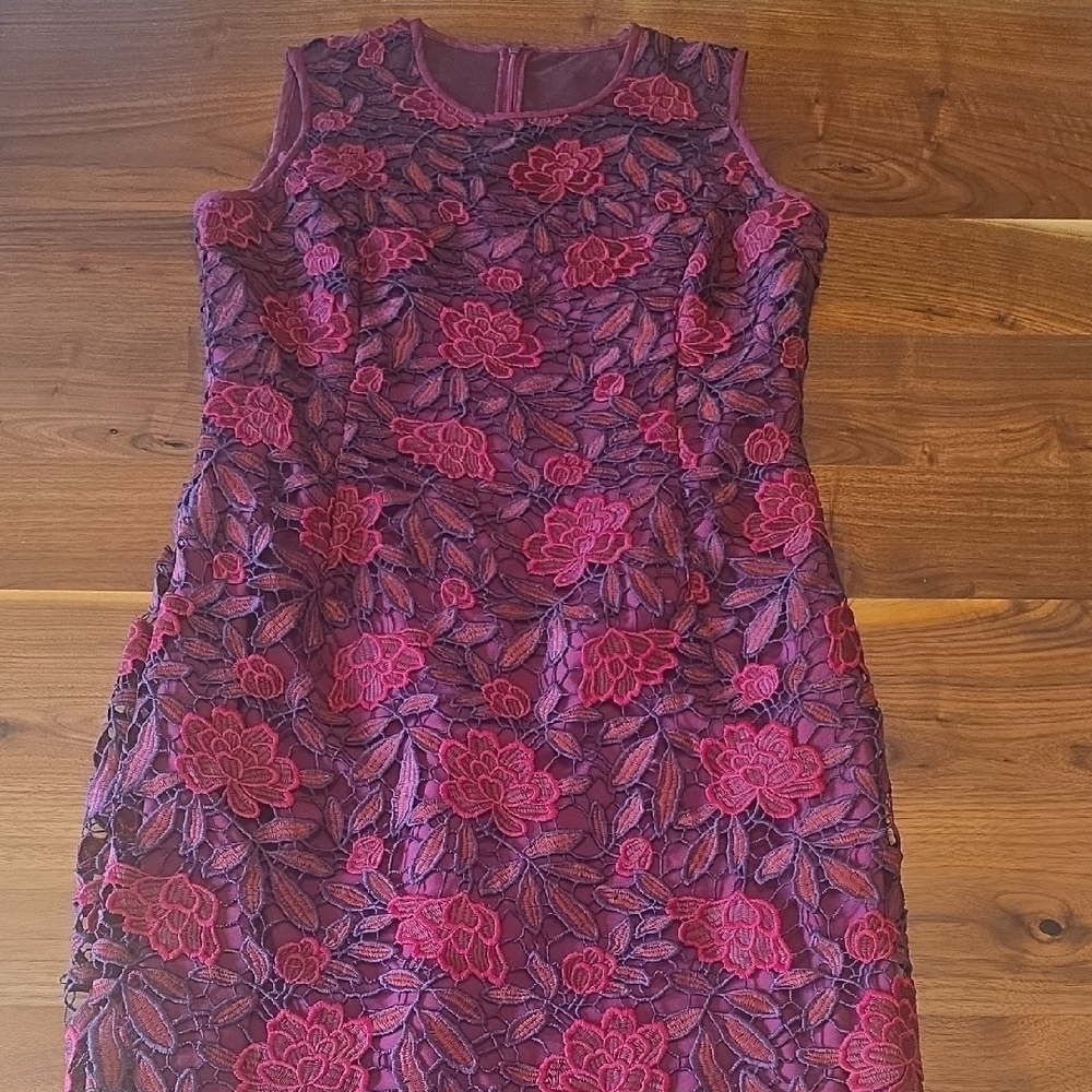 White House Black Market Purple and Red Lace Midi Dress